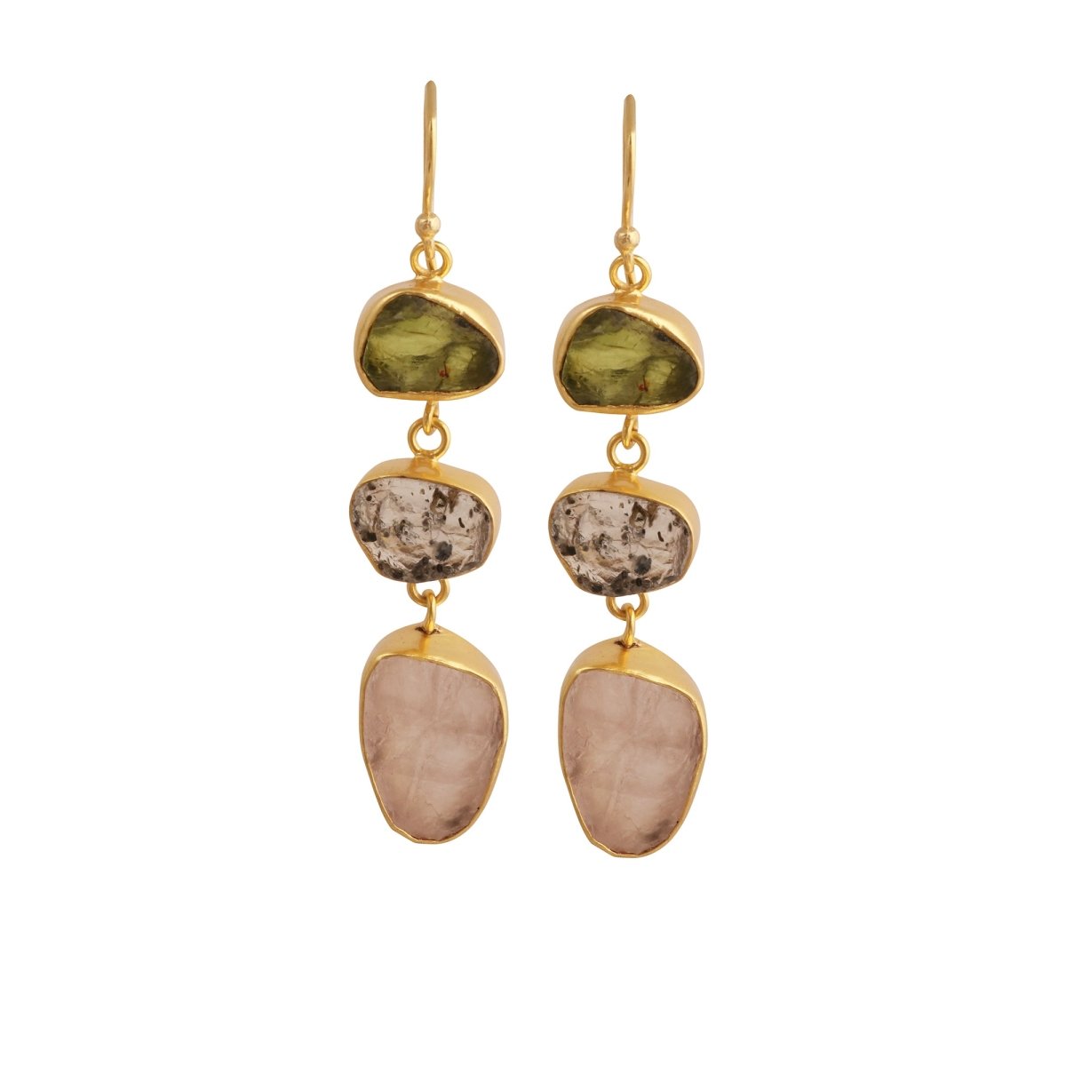 Multi Gemstone Dangle Earrings for Women, Raw Gemstone Handmade Jewelry 5284