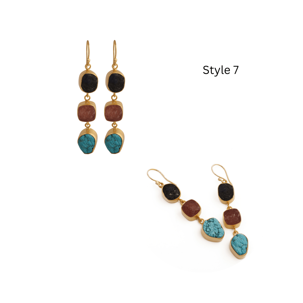 Multi Gemstone Dangle Earrings for Women, Raw Gemstone Handmade Jewelry 5284
