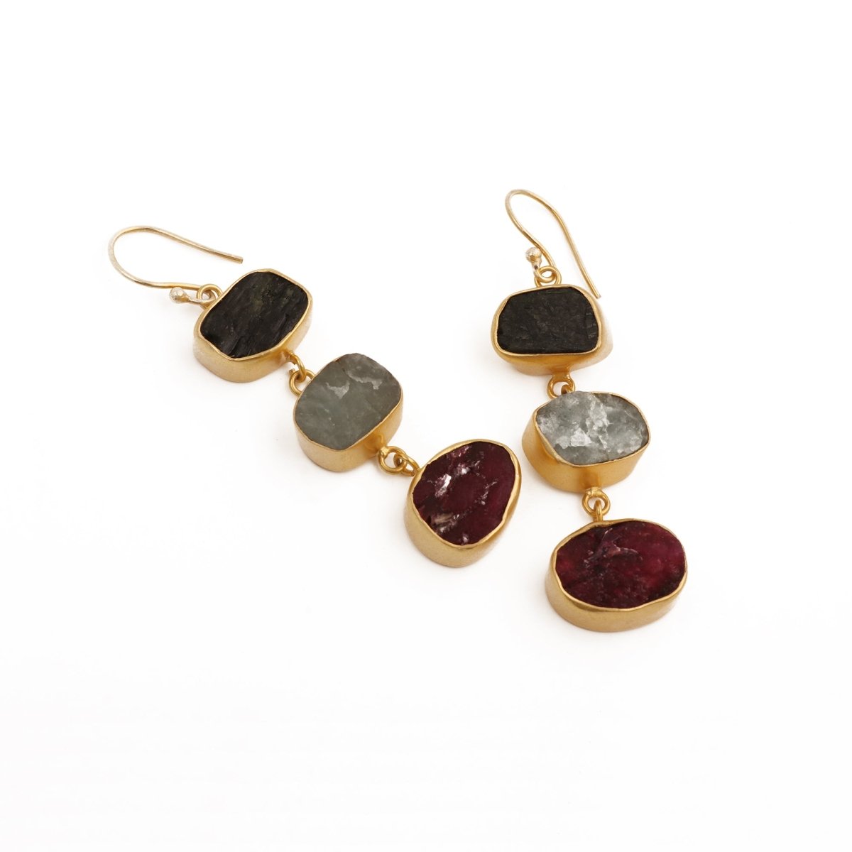 Multi Gemstone Dangle Earrings for Women, Raw Gemstone Handmade Jewelry 5284