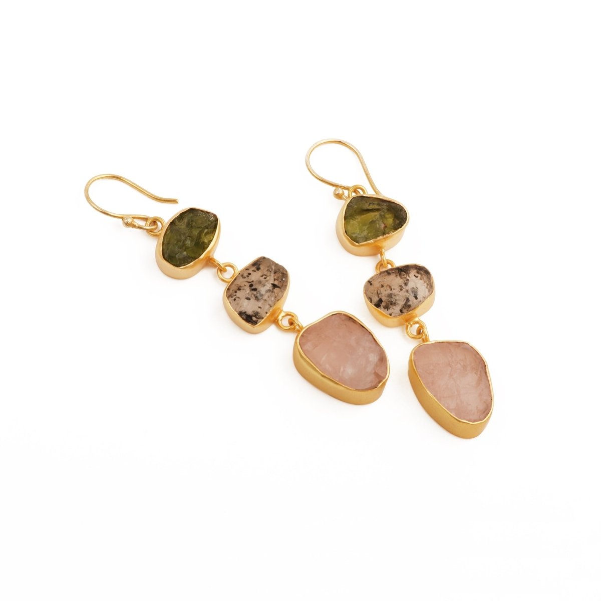 Multi Gemstone Dangle Earrings for Women, Raw Gemstone Handmade Jewelry 5284