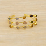 Multi - Gemstone Triple Strand Cuff, Gold Plated Brass Open Bangle 3501