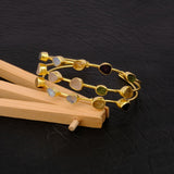 Multi - Gemstone Triple Strand Cuff, Gold Plated Brass Open Bangle 3501
