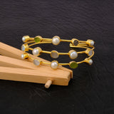 Multi - Stone Raw Gemstone Cuff Bangle, 3 - Tier Gold Plated Statement Bangle 3501