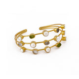 Multi - Stone Raw Gemstone Cuff Bangle, 3 - Tier Gold Plated Statement Bangle 3501