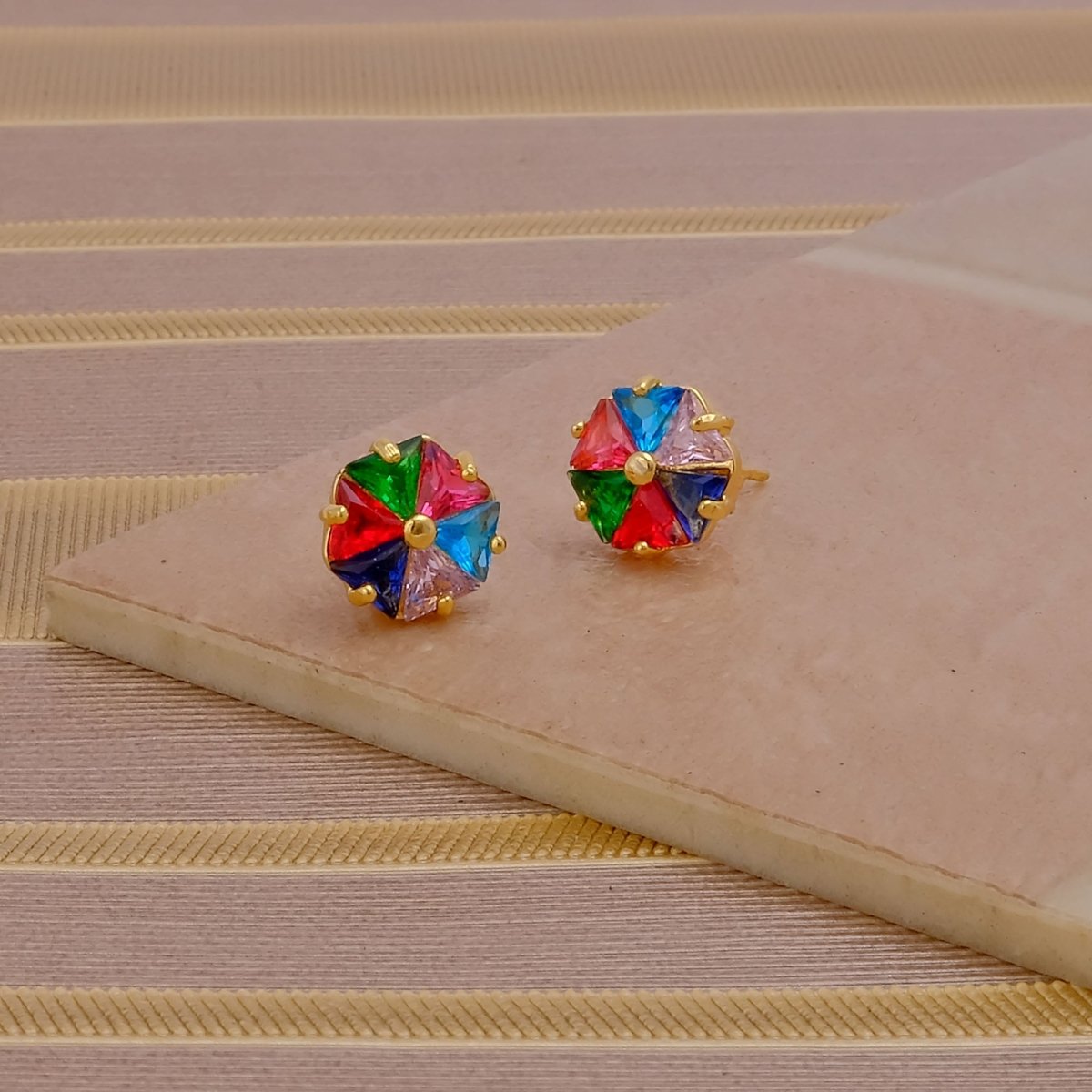 Multi Stone Studs Small Gold Plated Floral Earrings For Her