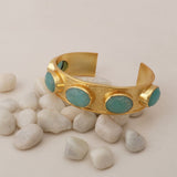 Natural Amazonite Gold - Plated Cuff Bracelet | Oval Gemstone Bangle 5440