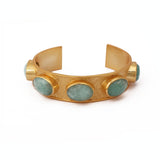 Natural Amazonite Gold - Plated Cuff Bracelet | Oval Gemstone Bangle 5440