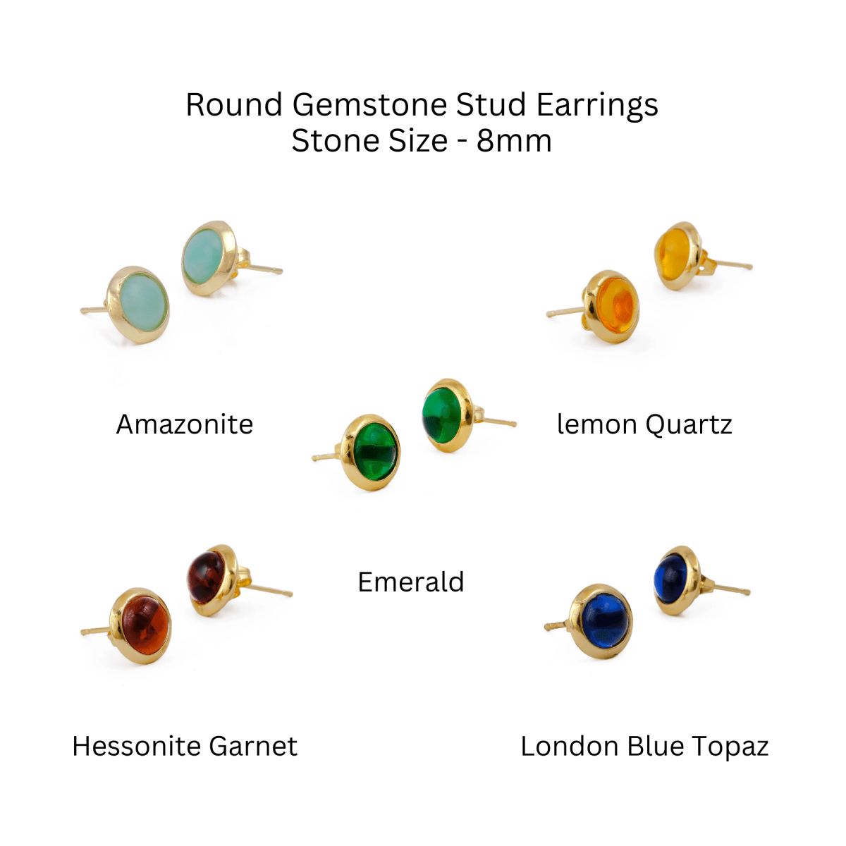 Natural Amazonite Round Stud Earrings, Gold Plated Jewelry CE - 1002