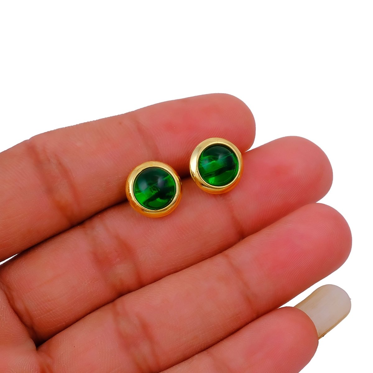 Natural Amazonite Round Stud Earrings, Gold Plated Jewelry CE - 1002