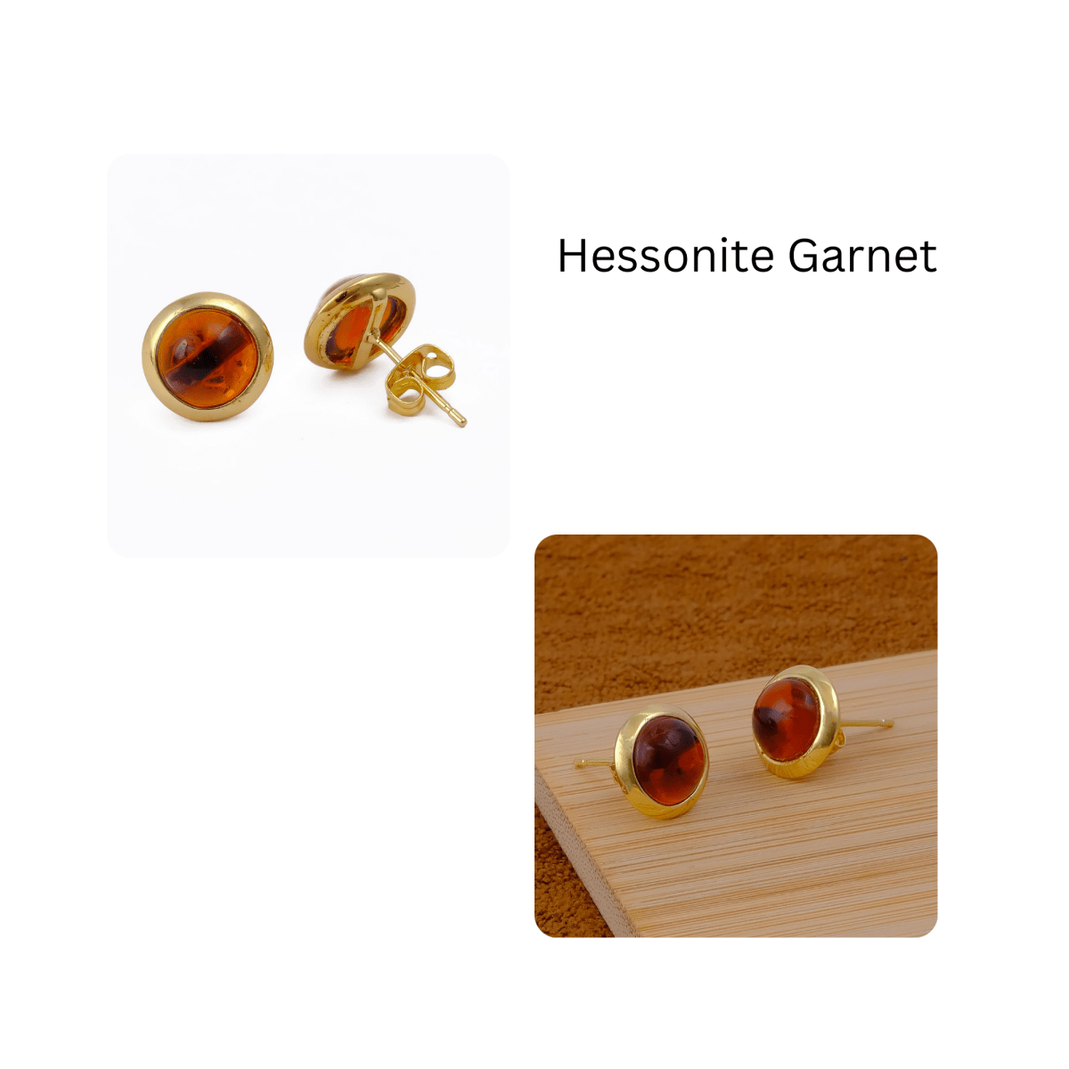 Natural Amazonite Round Stud Earrings, Gold Plated Jewelry CE - 1002