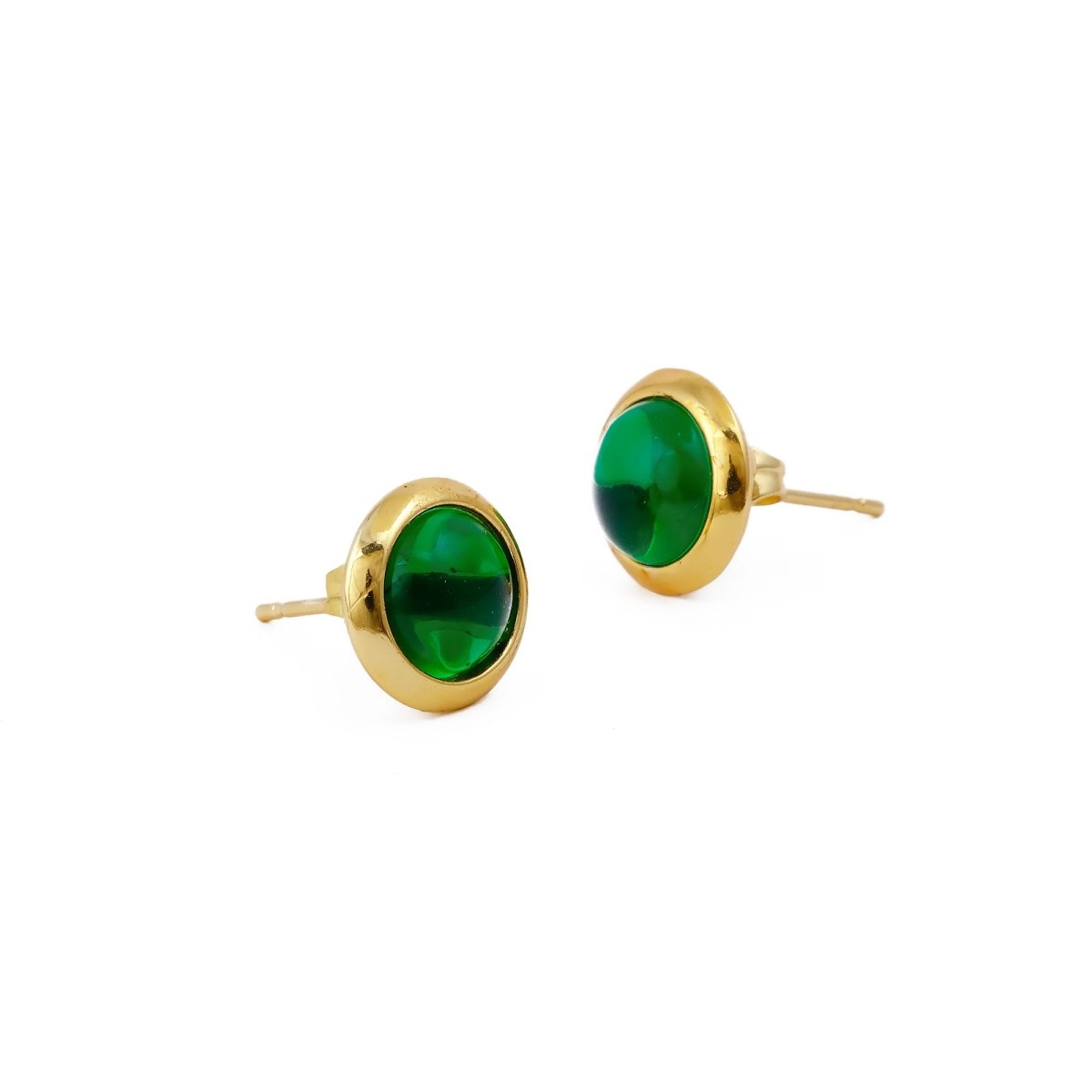 Natural Amazonite Round Stud Earrings, Gold Plated Jewelry CE - 1002