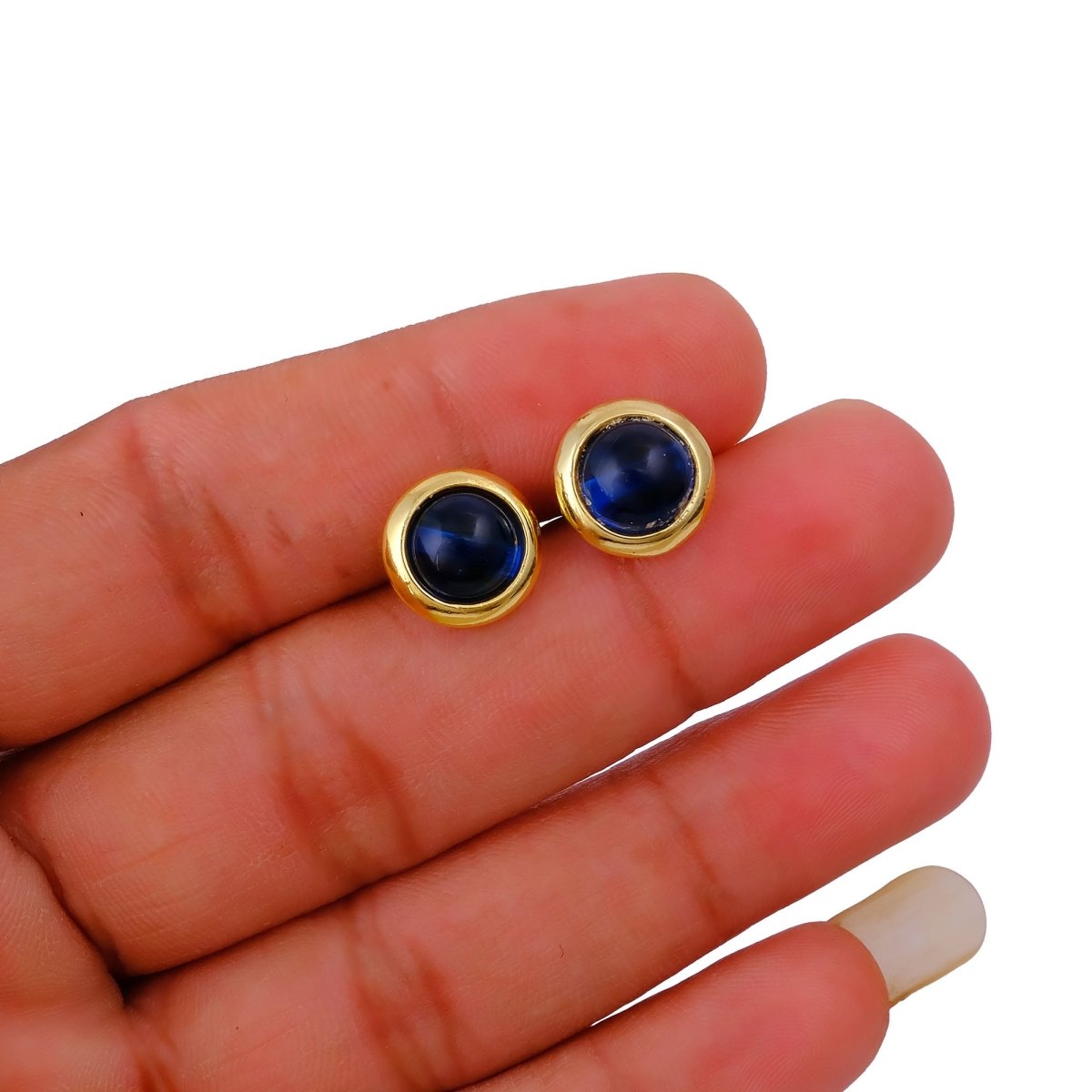 Natural Amazonite Round Stud Earrings, Gold Plated Jewelry CE - 1002