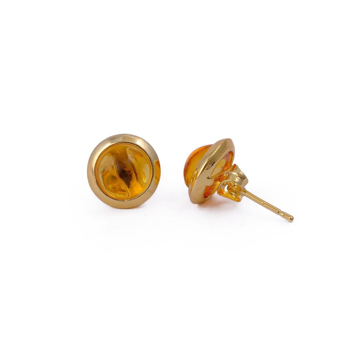 Natural Amazonite Round Stud Earrings, Gold Plated Jewelry CE - 1002