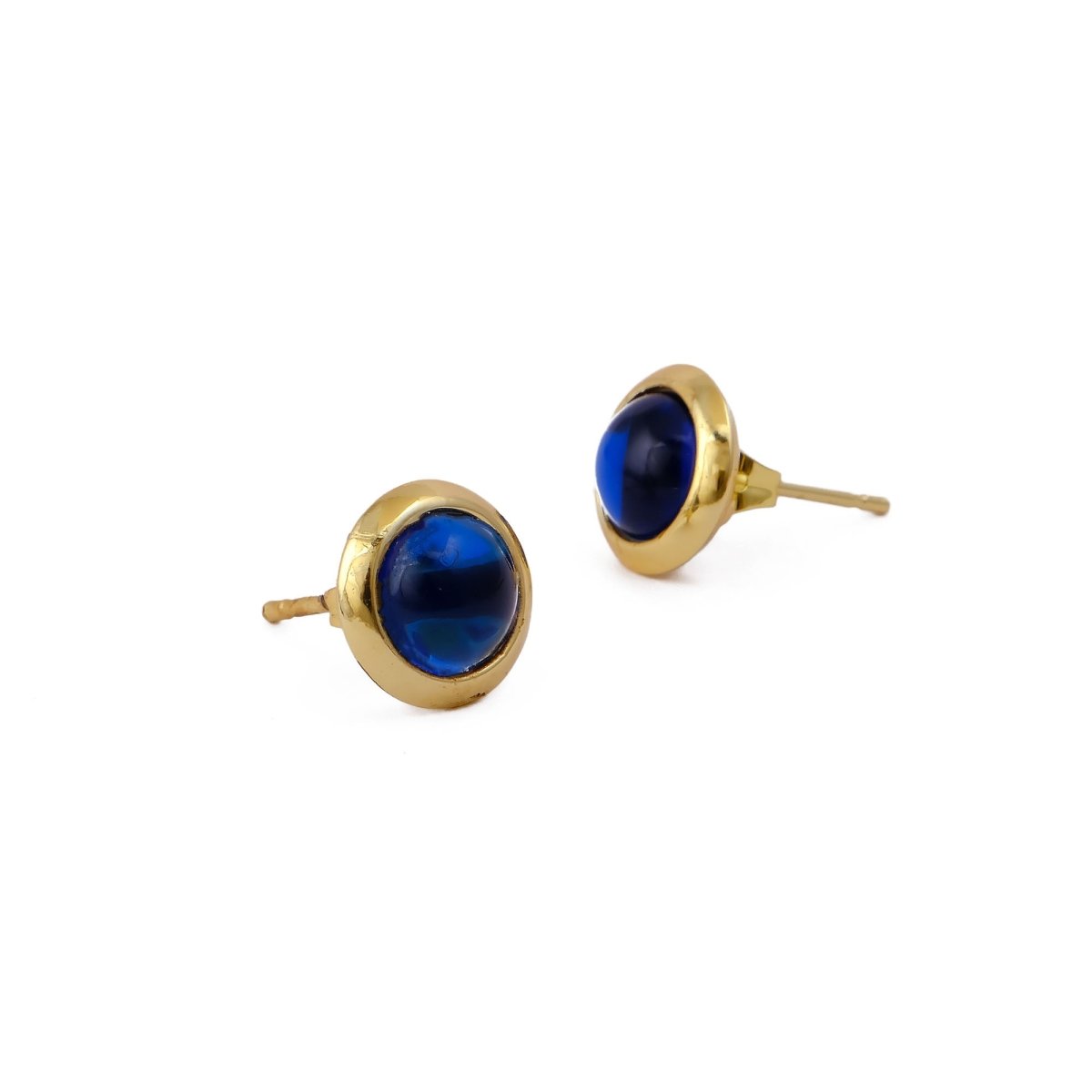 Natural Amazonite Round Stud Earrings, Gold Plated Jewelry CE - 1002