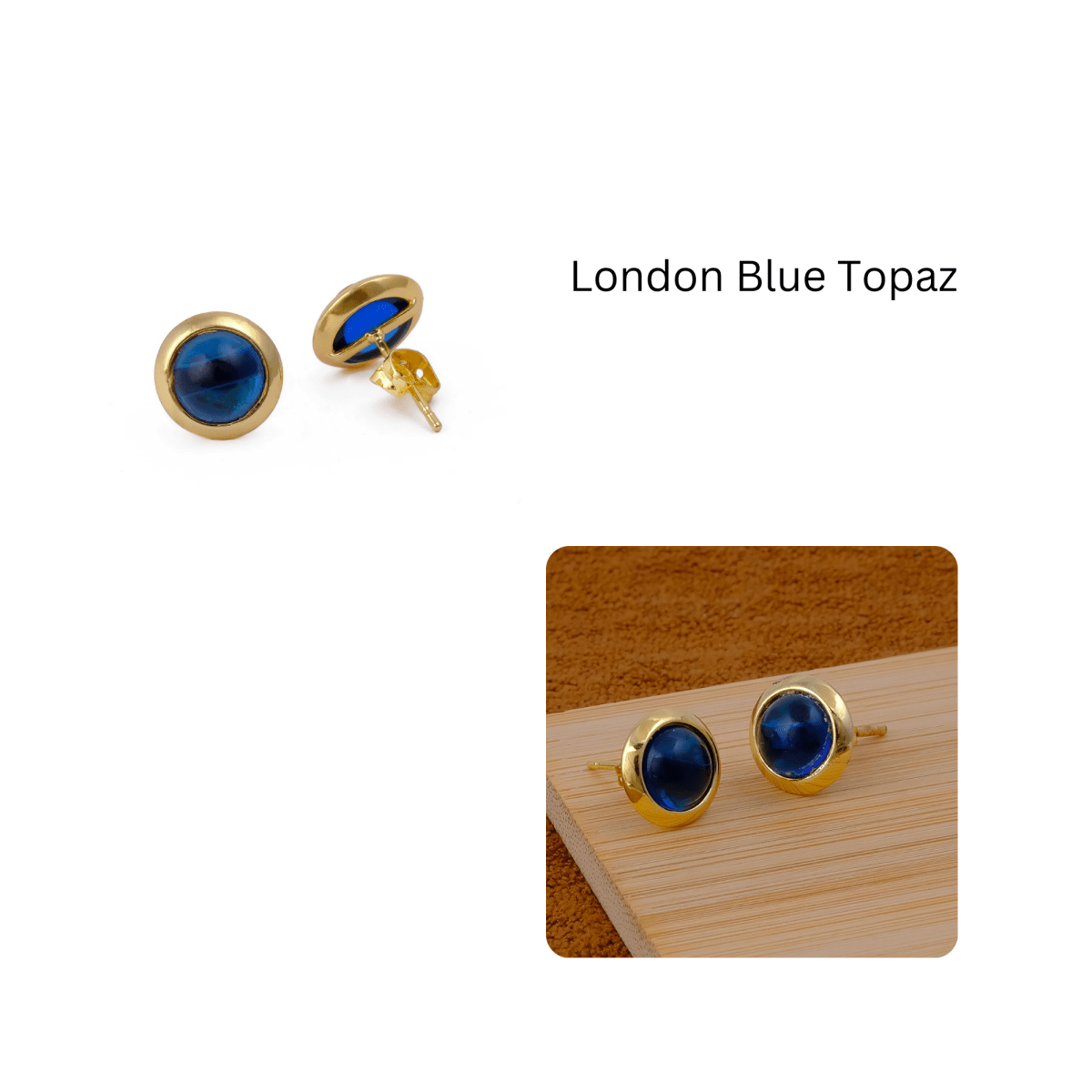Natural Amazonite Round Stud Earrings, Gold Plated Jewelry CE - 1002
