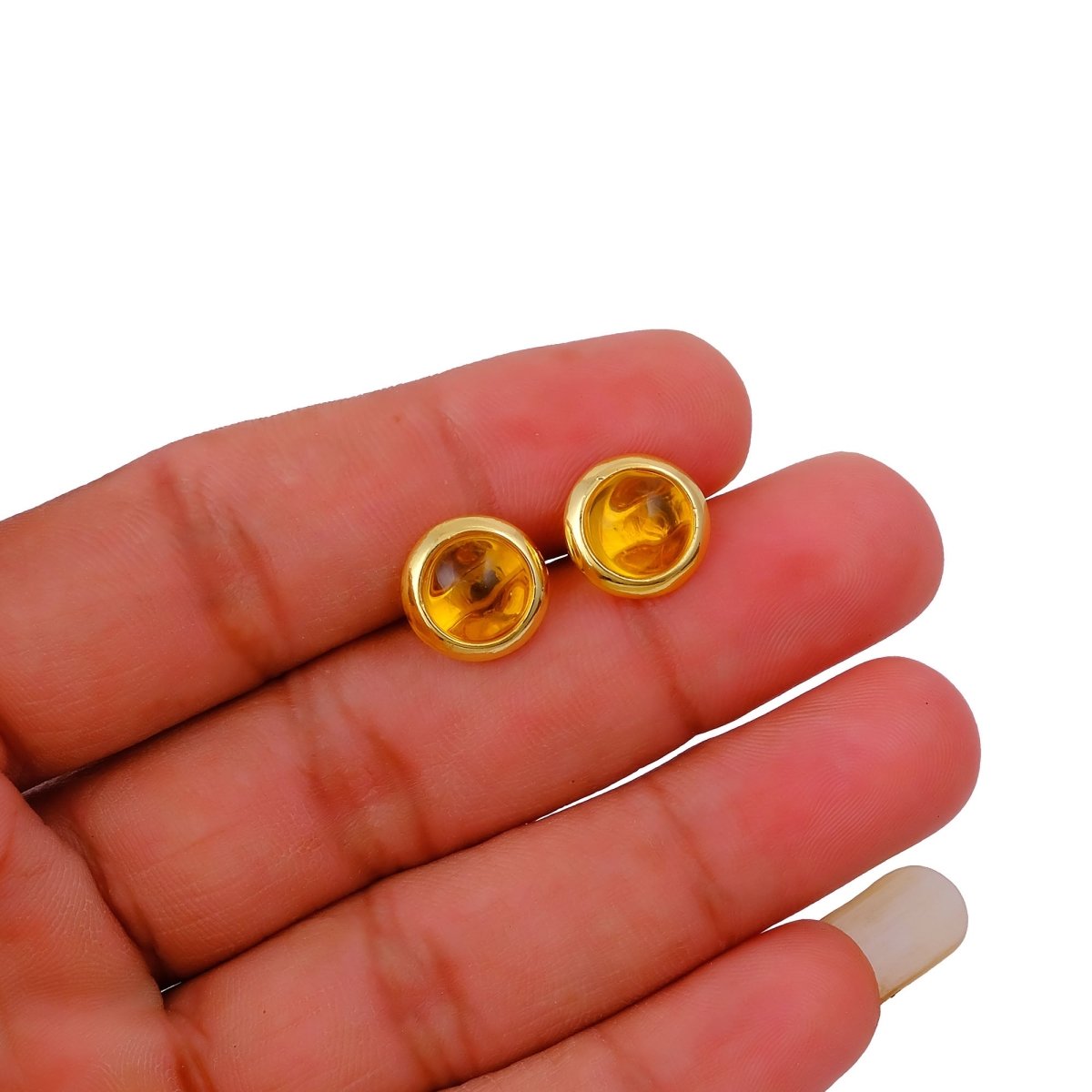 Natural Amazonite Round Stud Earrings, Gold Plated Jewelry CE - 1002