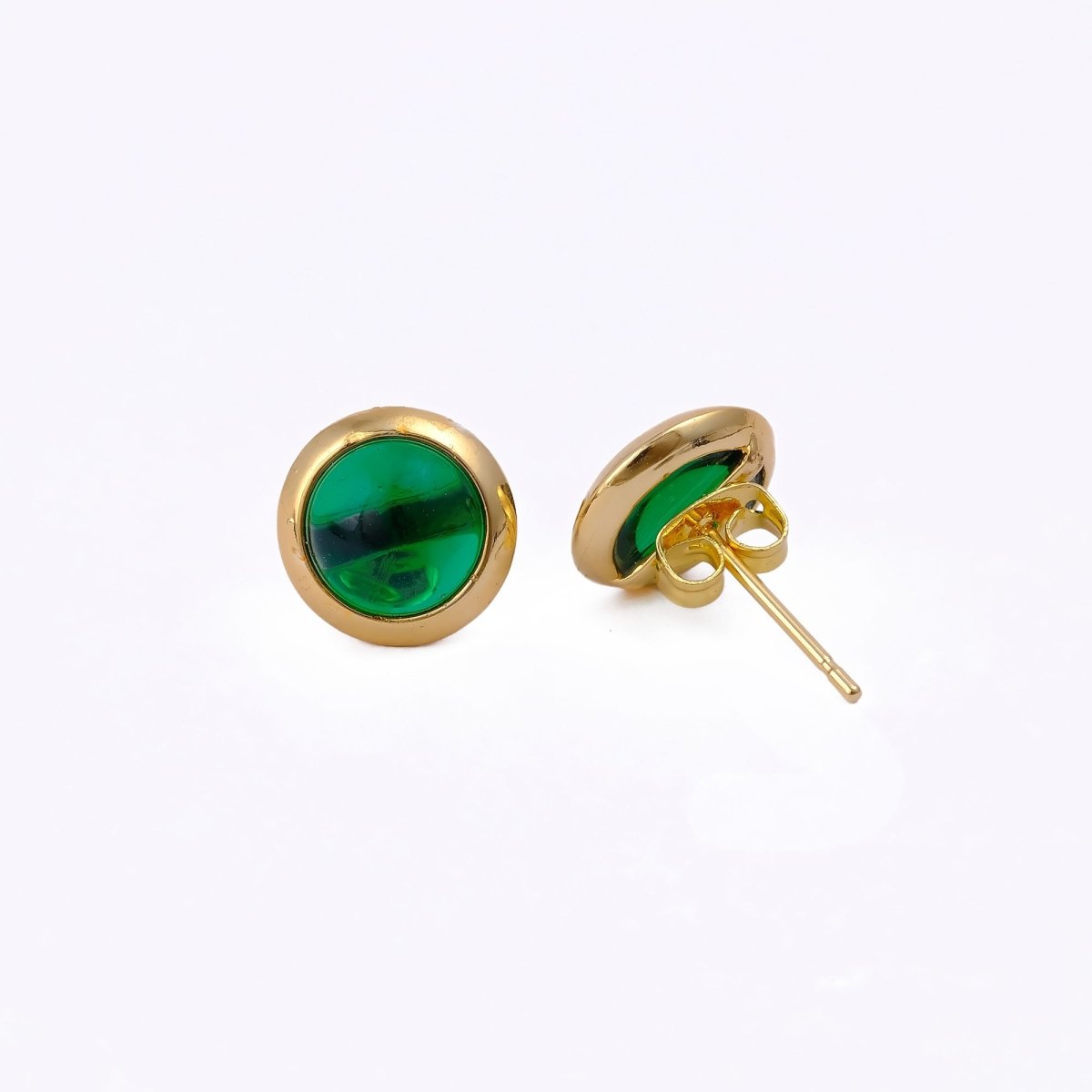 Natural Amazonite Round Stud Earrings, Gold Plated Jewelry CE - 1002