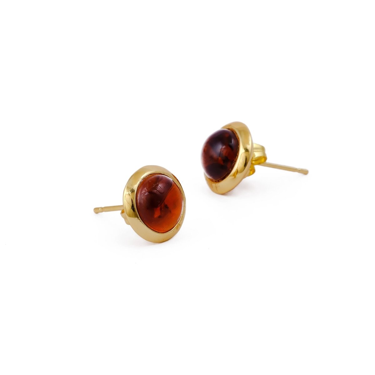 Natural Amazonite Round Stud Earrings, Gold Plated Jewelry CE - 1002