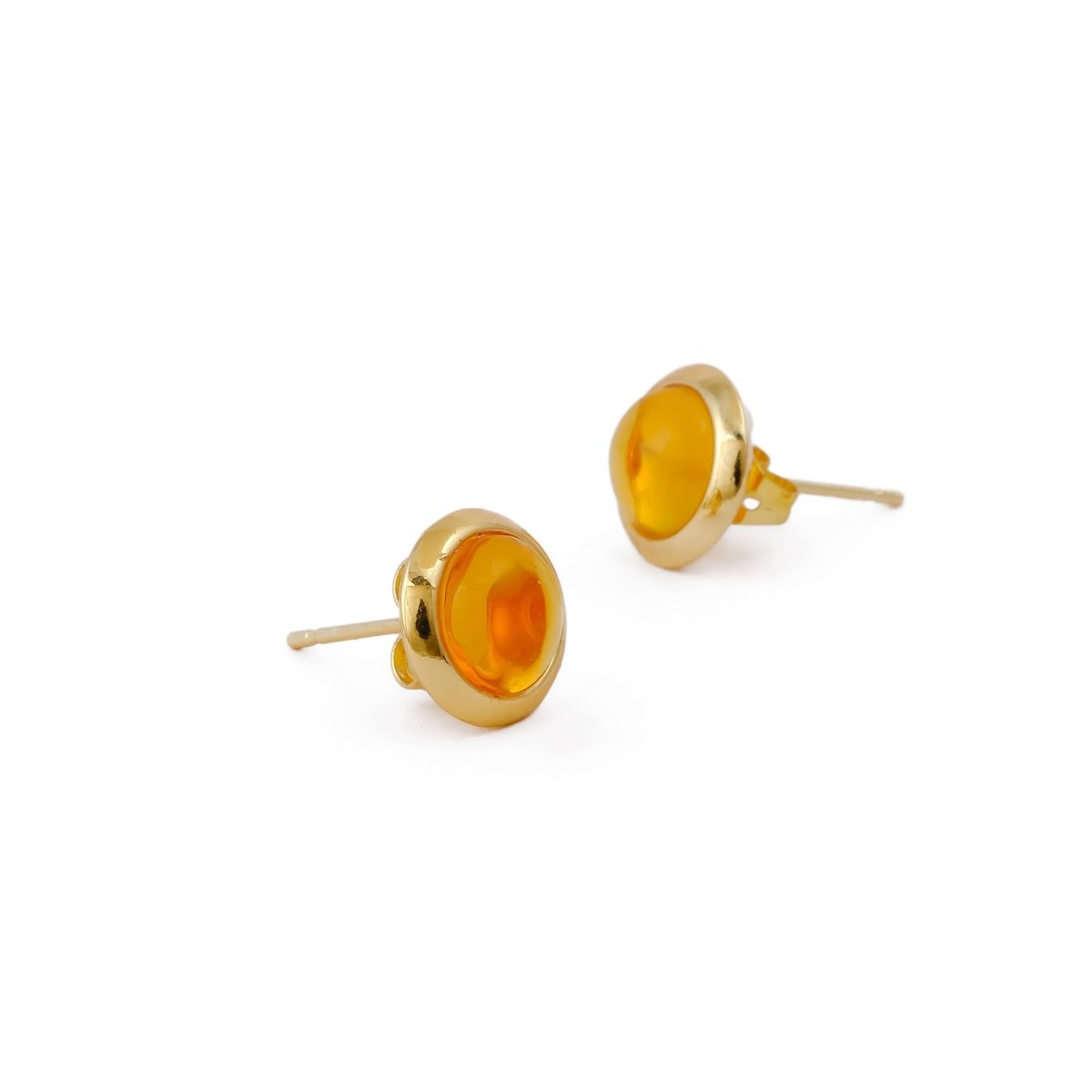 Natural Amazonite Round Stud Earrings, Gold Plated Jewelry CE - 1002