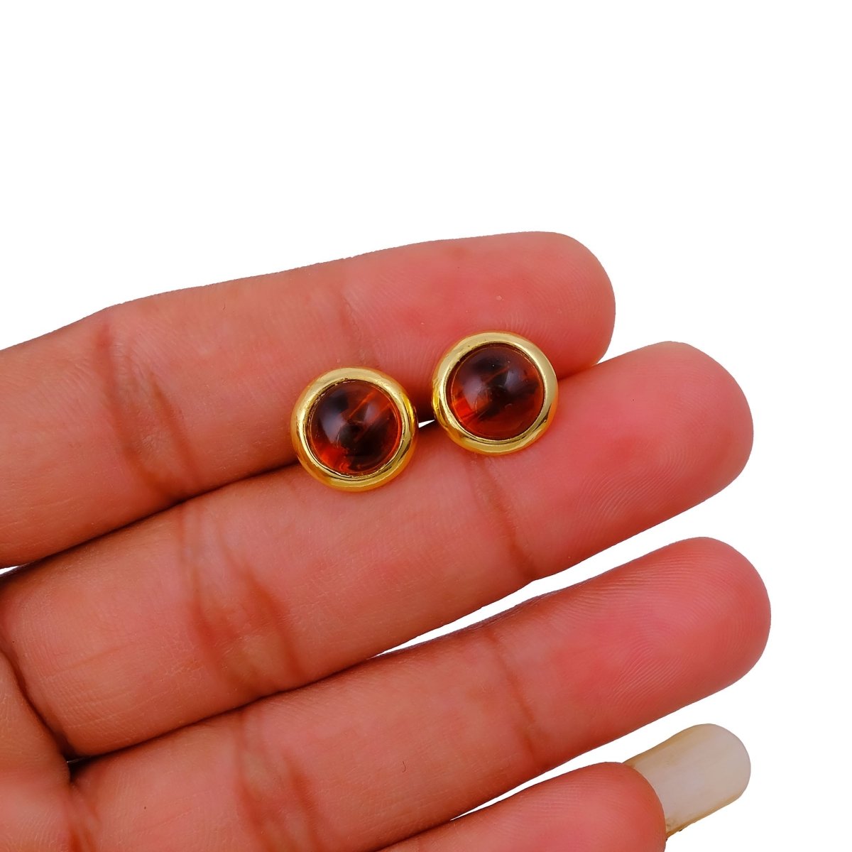 Natural Amazonite Round Stud Earrings, Gold Plated Jewelry CE - 1002