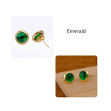Natural Amazonite Round Stud Earrings, Gold Plated Jewelry CE - 1002