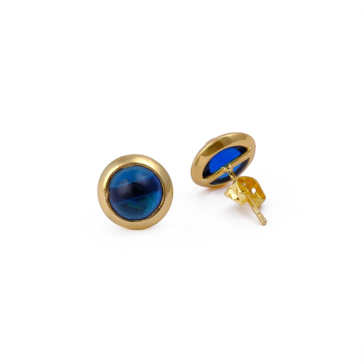 Natural Amazonite Round Stud Earrings, Gold Plated Jewelry CE - 1002