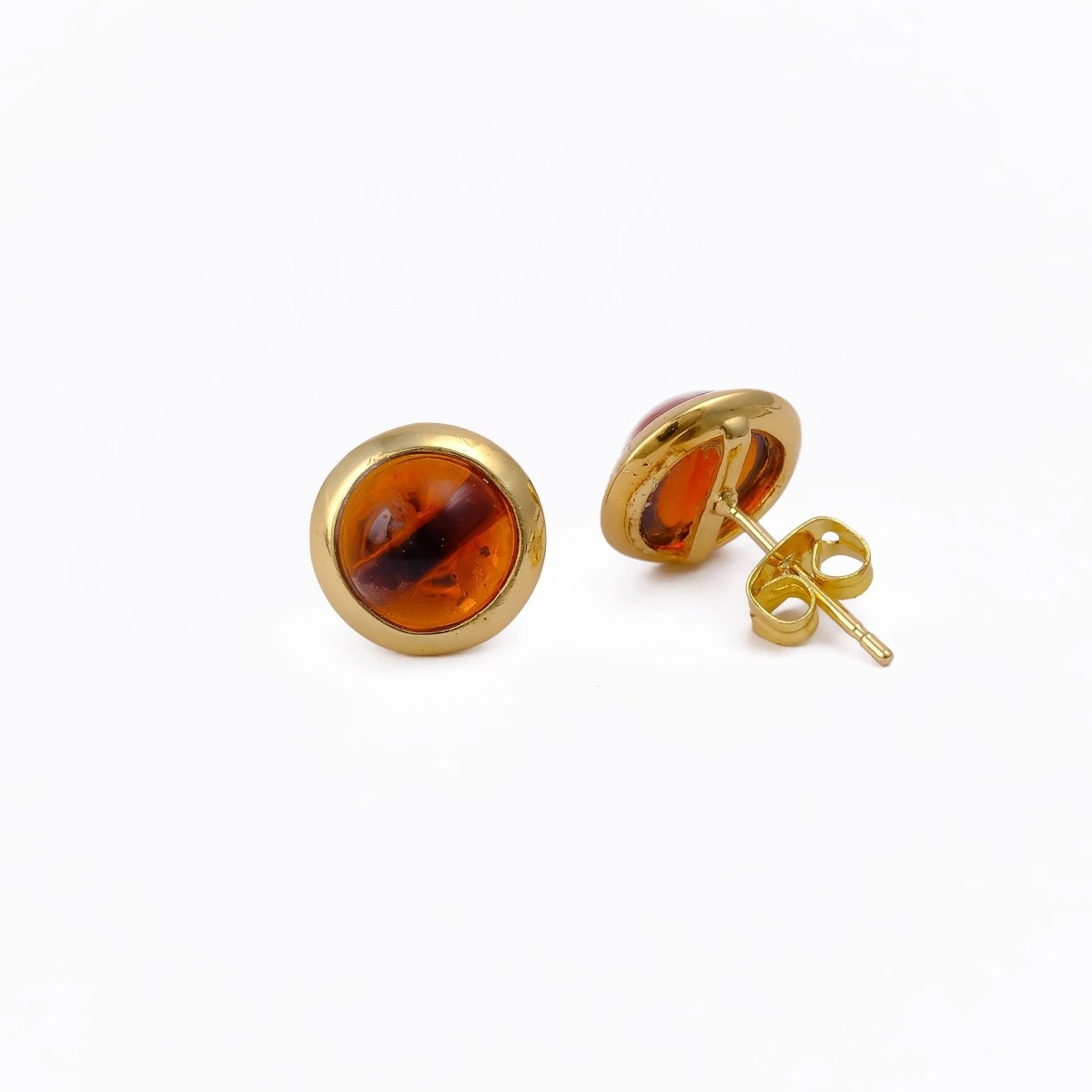 Natural Amazonite Round Stud Earrings, Gold Plated Jewelry CE - 1002