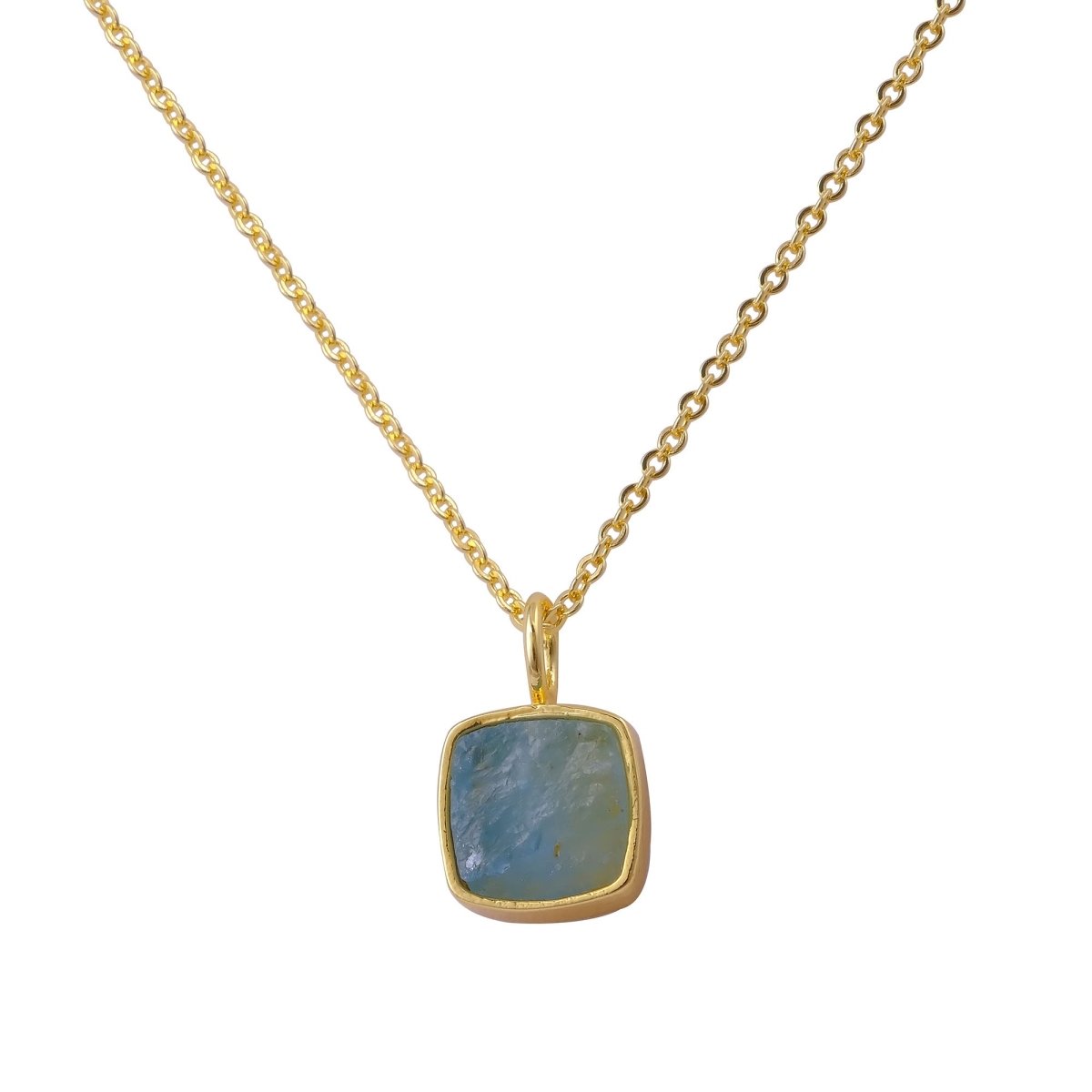 Natural Aquamarine Minimalist Necklace, Cushion Shape Anti Tarnish Pendant CN-1002 Aquamarine