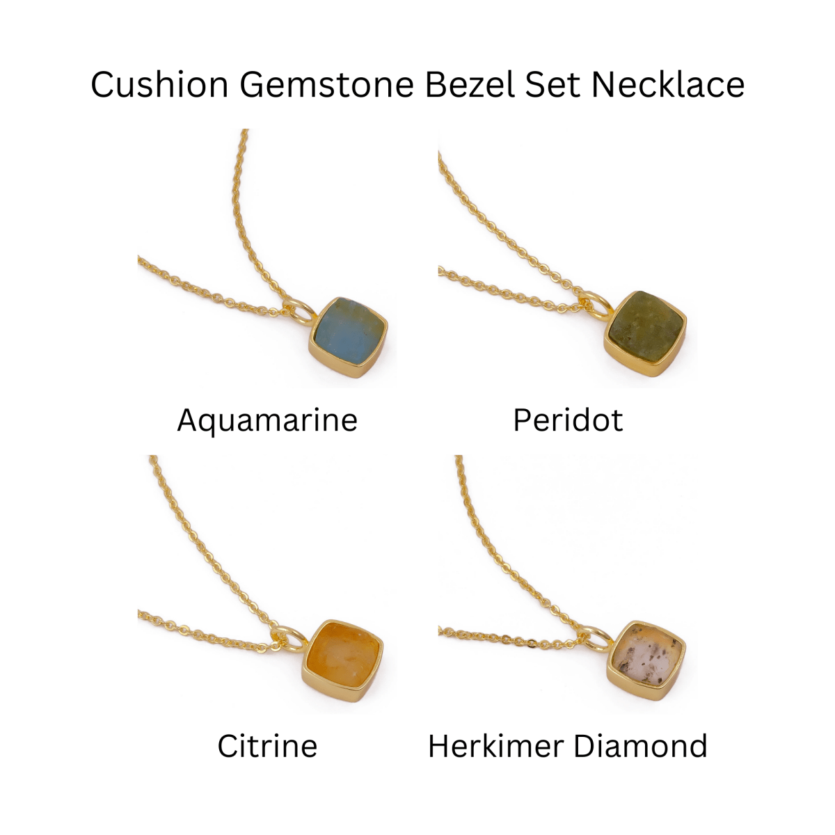 Natural Aquamarine Minimalist Necklace, Cushion Shape Anti Tarnish Pendant CN-1002