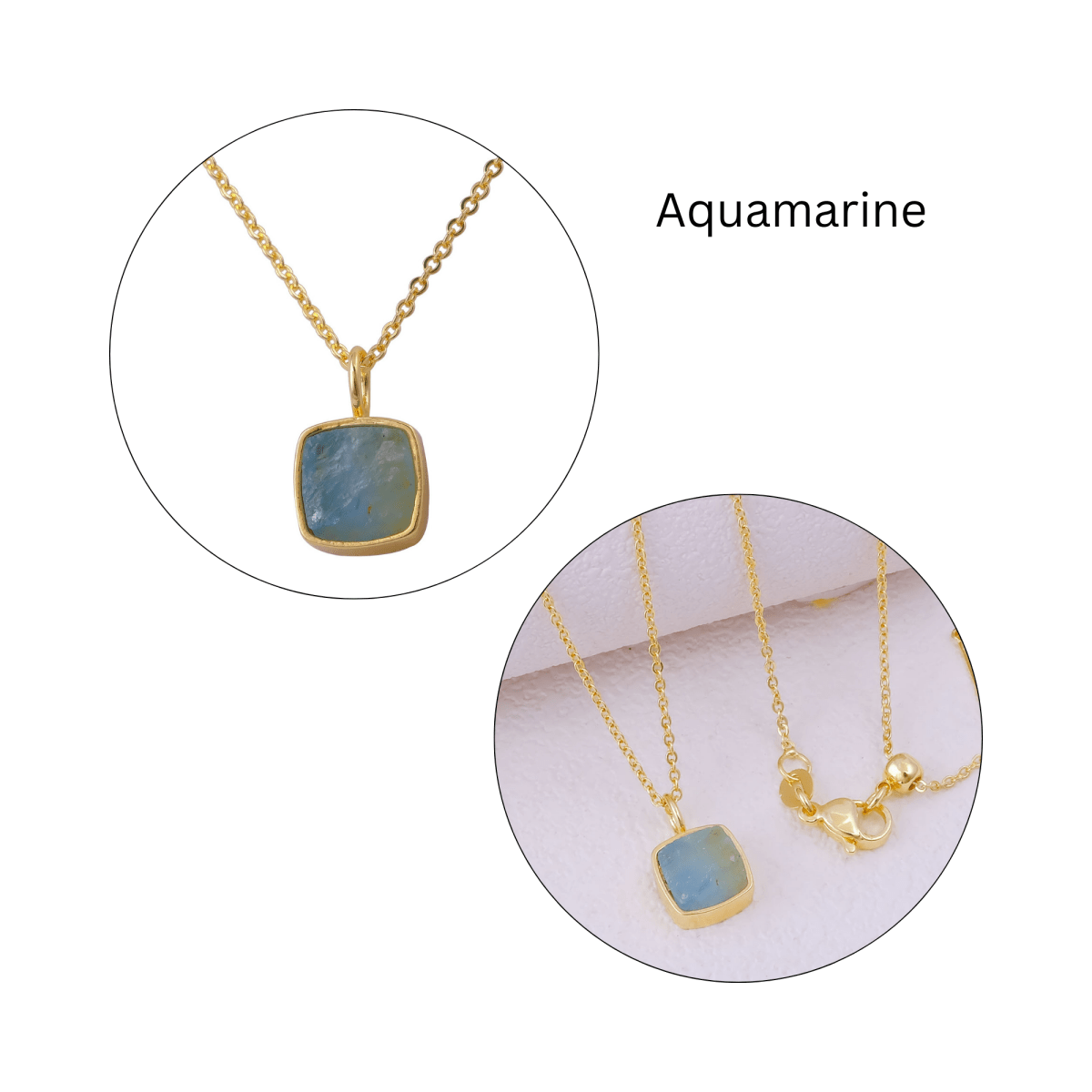Natural Aquamarine Minimalist Necklace, Cushion Shape Anti Tarnish Pendant CN-1002