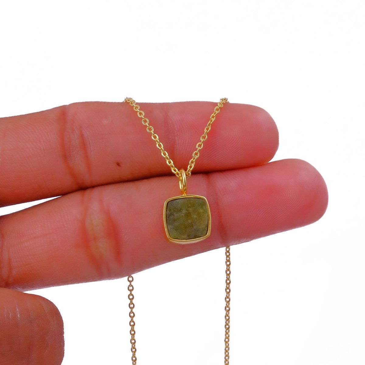 Natural Aquamarine Minimalist Necklace, Cushion Shape Anti Tarnish Pendant CN-1002