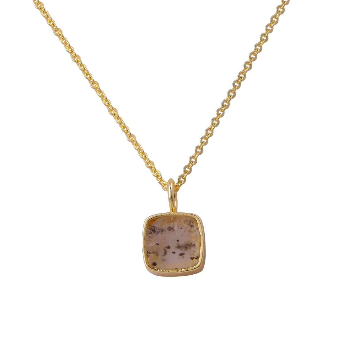 Natural Aquamarine Minimalist Necklace, Cushion Shape Anti Tarnish Pendant CN-1002 Herkimer Diamond