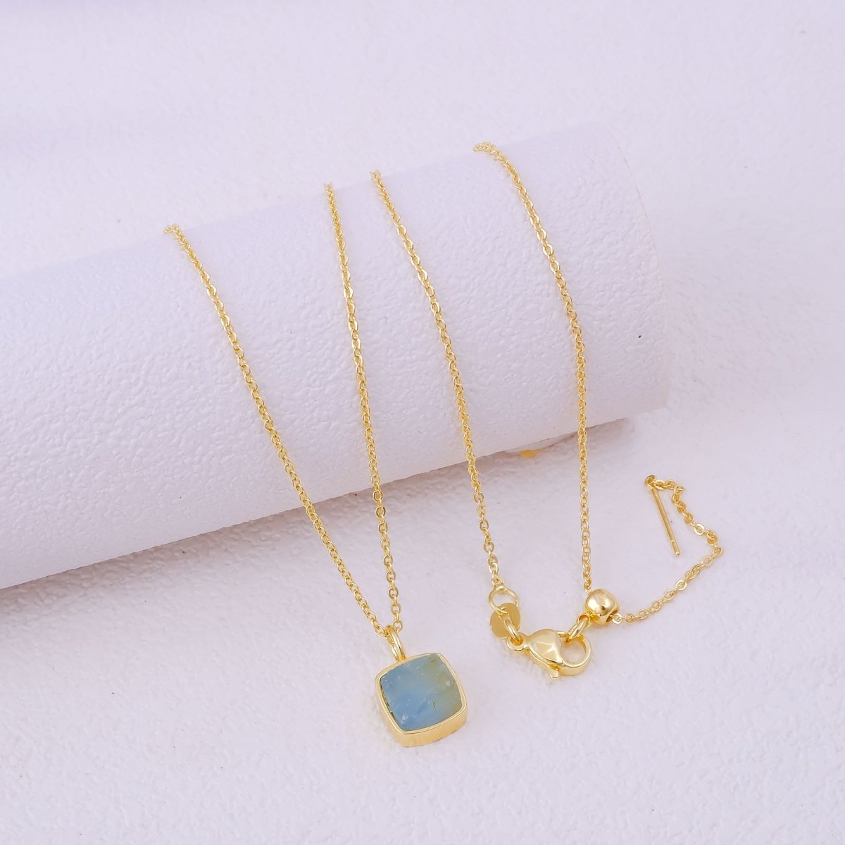 Natural Aquamarine Minimalist Necklace, Cushion Shape Anti Tarnish Pendant CN-1002