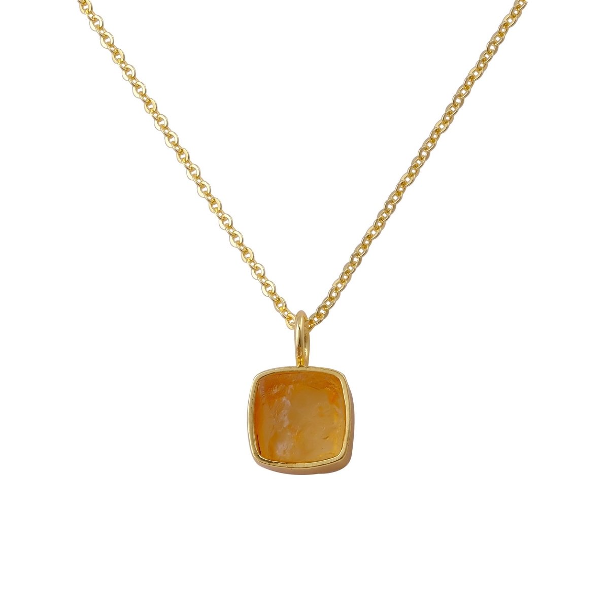 Natural Aquamarine Minimalist Necklace, Cushion Shape Anti Tarnish Pendant CN-1002 Citrine