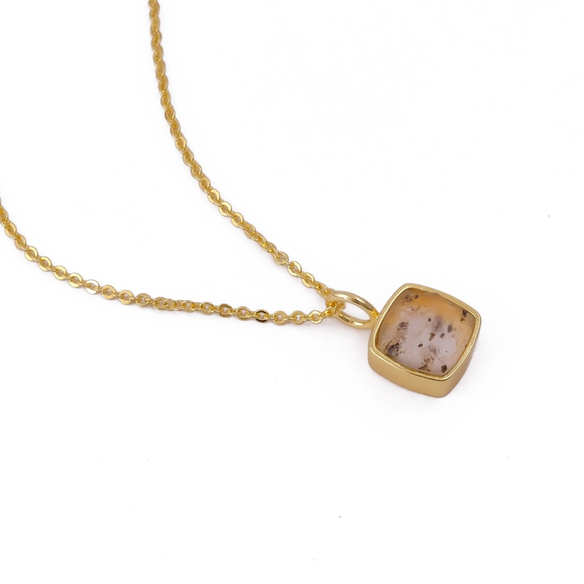 Natural Aquamarine Minimalist Necklace, Cushion Shape Anti Tarnish Pendant CN-1002