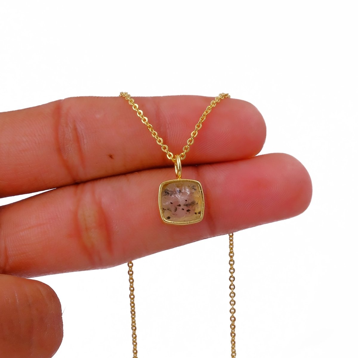 Natural Aquamarine Minimalist Necklace, Cushion Shape Anti Tarnish Pendant CN-1002
