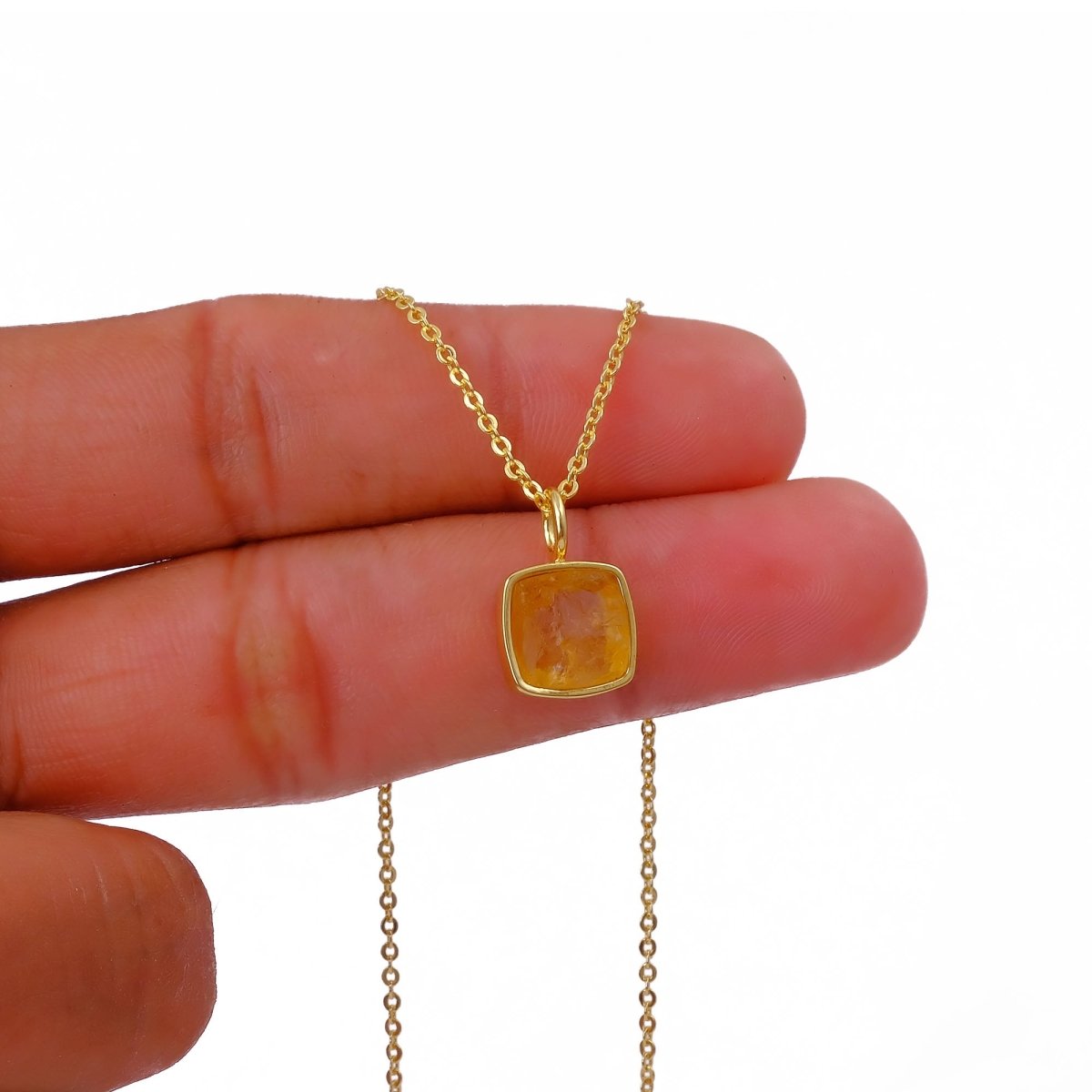 Natural Aquamarine Minimalist Necklace, Cushion Shape Anti Tarnish Pendant CN-1002