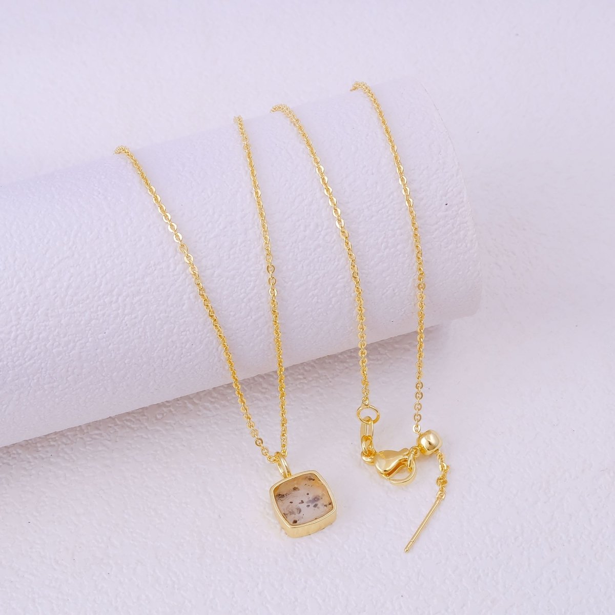 Natural Aquamarine Minimalist Necklace, Cushion Shape Anti Tarnish Pendant CN-1002
