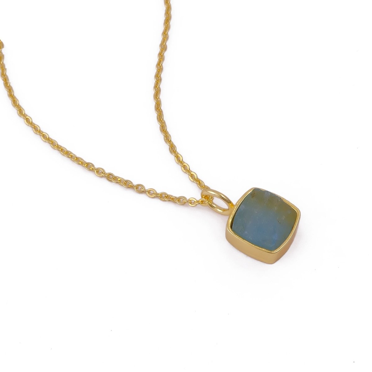 Natural Aquamarine Minimalist Necklace, Cushion Shape Anti Tarnish Pendant CN-1002