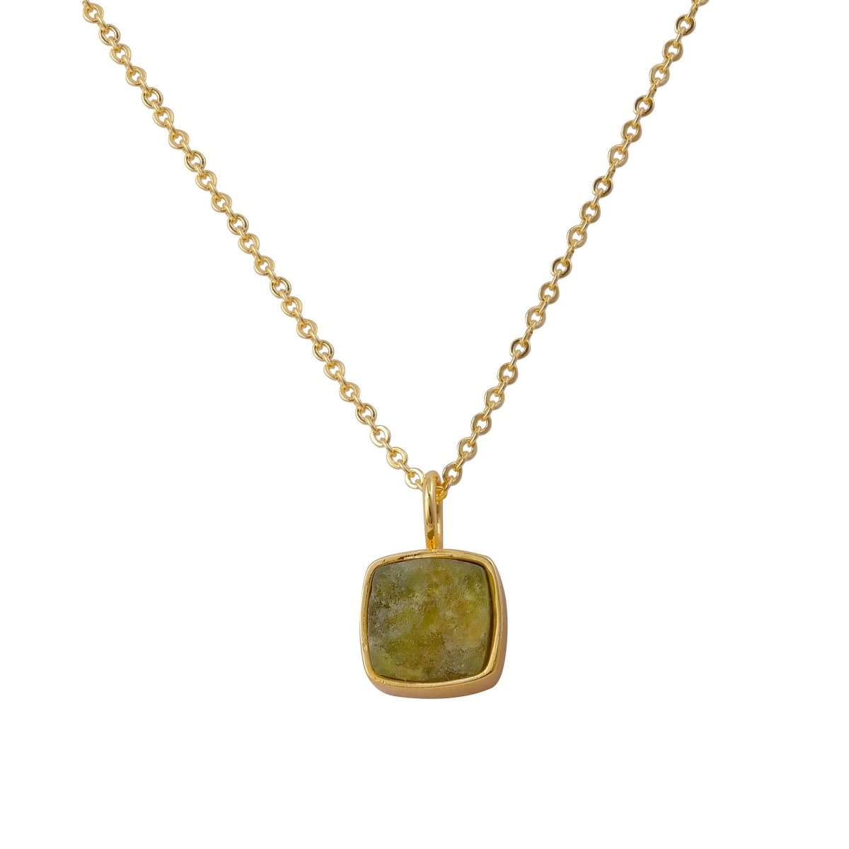 Natural Aquamarine Minimalist Necklace, Cushion Shape Anti Tarnish Pendant CN-1002 Peridot