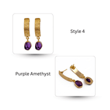 Natural Aquamarine Raw Stone Drop Earrings | Gold Plated Textured Brass Jewelry 5356 Purple Amethyst