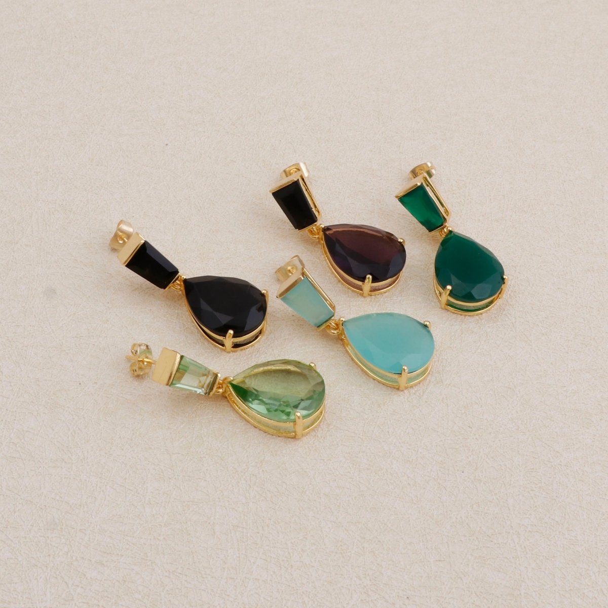 Natural Black Onyx Earring Gold Plated Pear Drop Stud Earrings