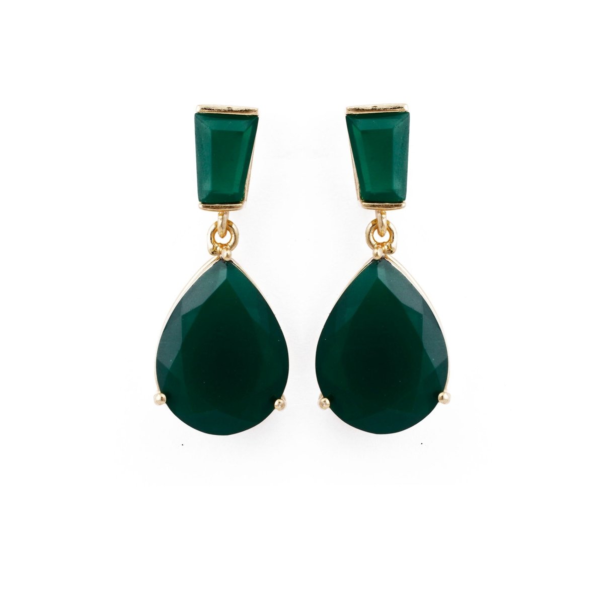 Natural Black Onyx Earring Gold Plated Pear Drop Stud Earrings