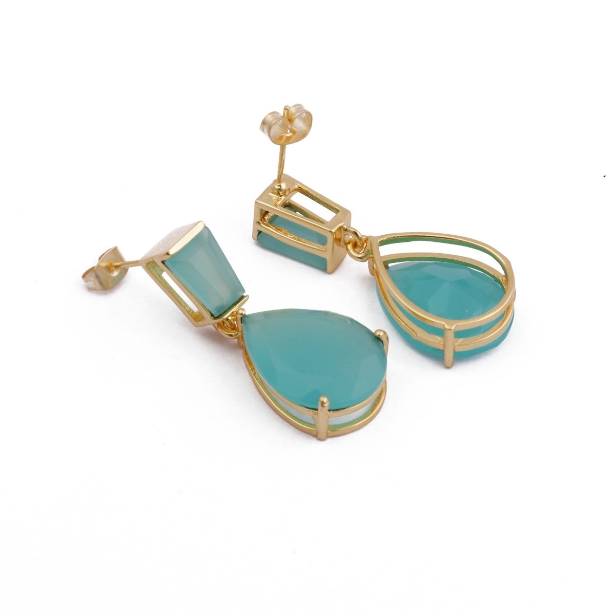 Natural Black Onyx Earring Gold Plated Pear Drop Stud Earrings