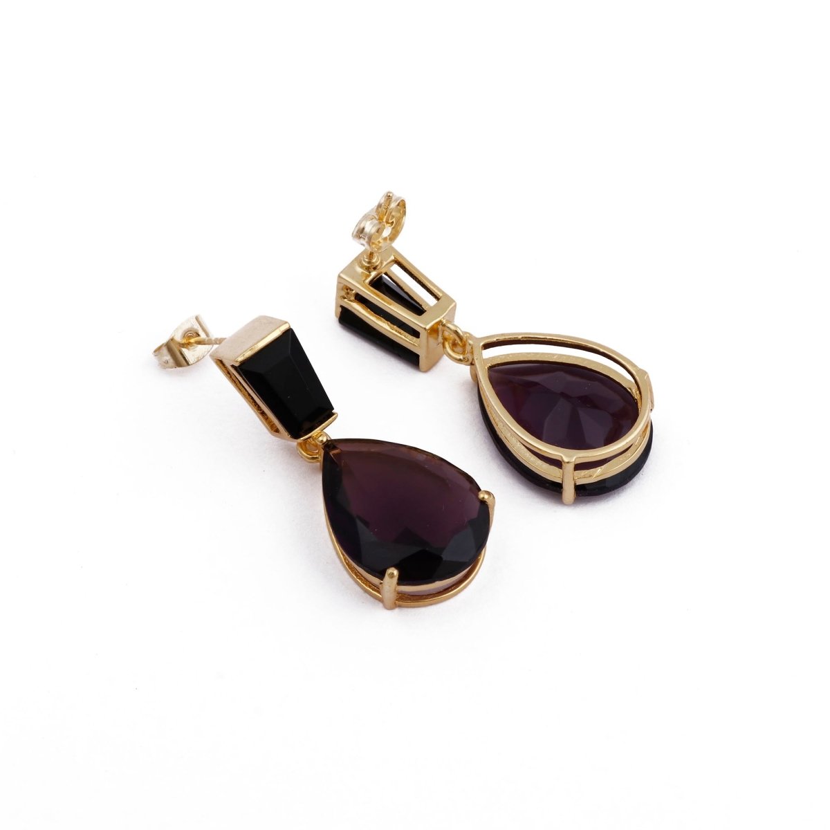 Natural Black Onyx Earring Gold Plated Pear Drop Stud Earrings