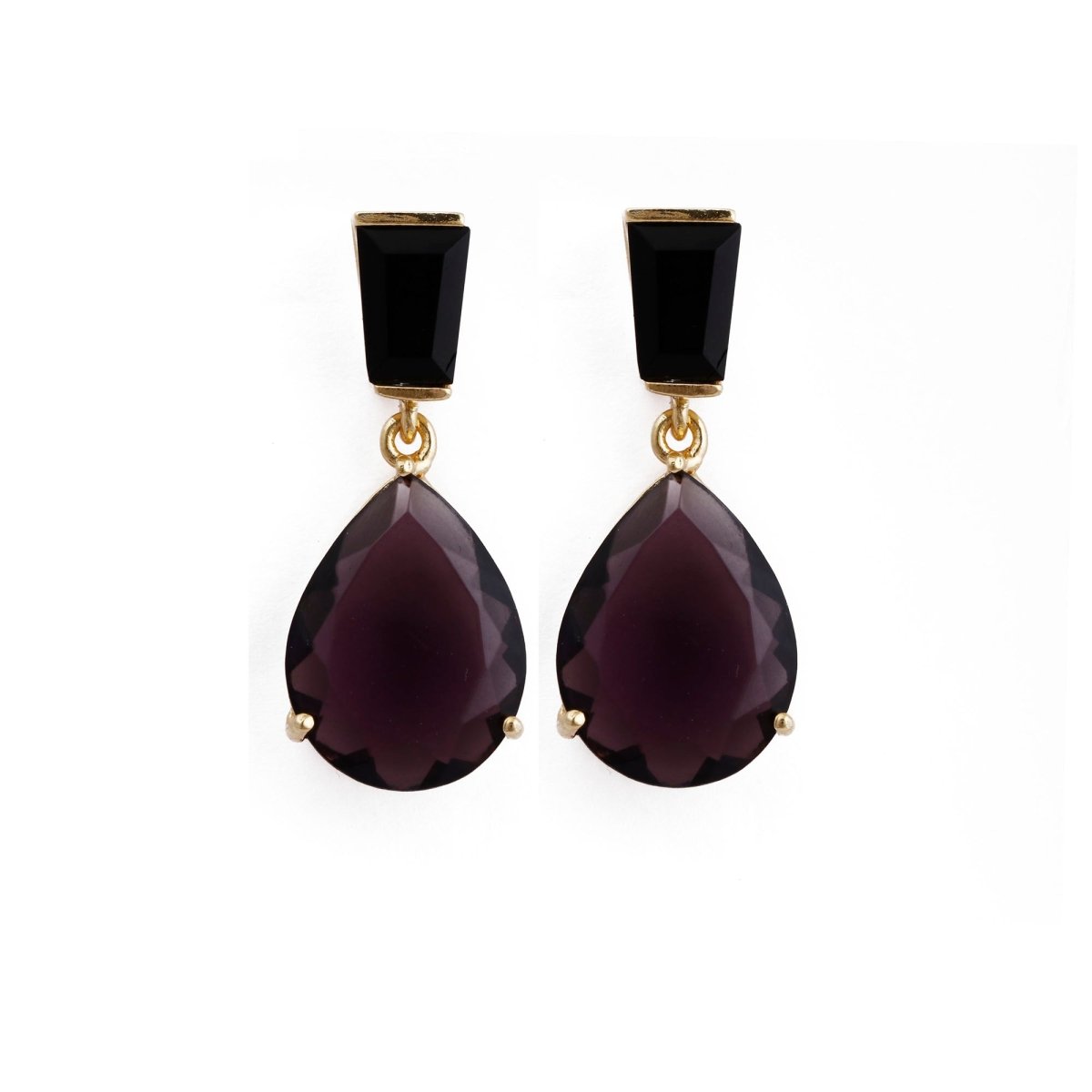 Natural Black Onyx Earring Gold Plated Pear Drop Stud Earrings