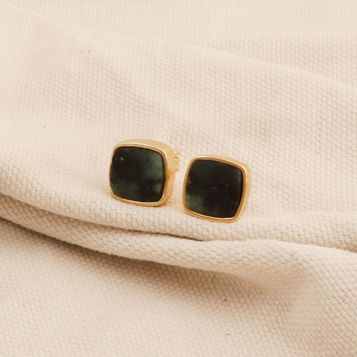 Natural Blue Sapphire Gemstone, Cushion Shape Stud Earrings CE - 1004