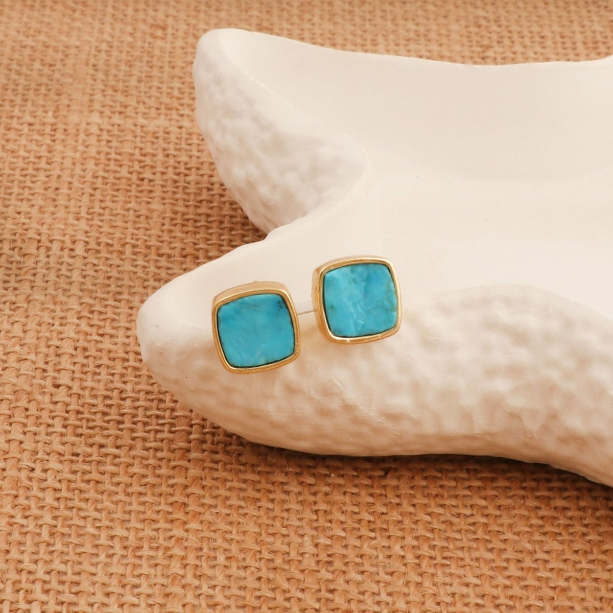 Natural Blue Sapphire Gemstone, Cushion Shape Stud Earrings CE - 1004