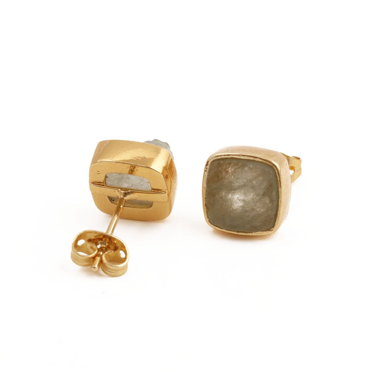 Natural Blue Sapphire Gemstone, Cushion Shape Stud Earrings CE - 1004