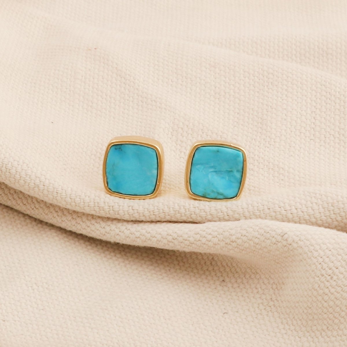 Natural Blue Sapphire Gemstone, Cushion Shape Stud Earrings CE - 1004